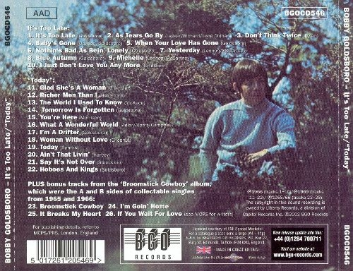 Bobby Goldsboro - It's too late / Today (Reissue) (1966-69/2002)