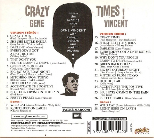 Gene Vincent ‎– Crazy Times ! (Reissue, Remastered) (1999)