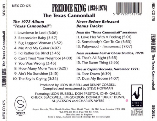 Freddie King ‎– Texas Cannonball (Reissue) (1972/1991) Lossless