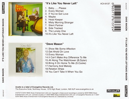 Dave Mason - It's Like You Never Left & Dave Mason (1973-74/2007)
