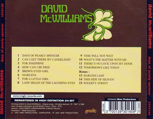 David McWilliams ‎– The Days Of Pearly Spencer (1967-69/2002)