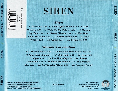 Siren - Siren / Strange Locomotion (1969-71/2001)