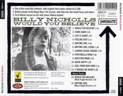 Billy Nicholls - Would You Believe (Reissue, Remastered) (1968/2006)