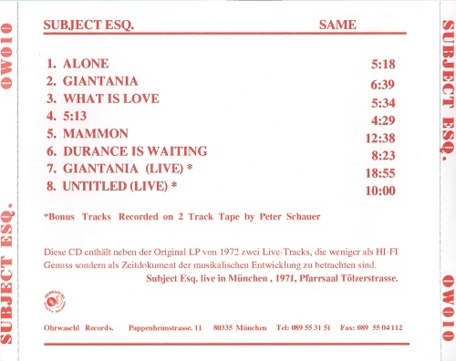 Subject Esq - Subject Esq (Reissue) (1972/2003)