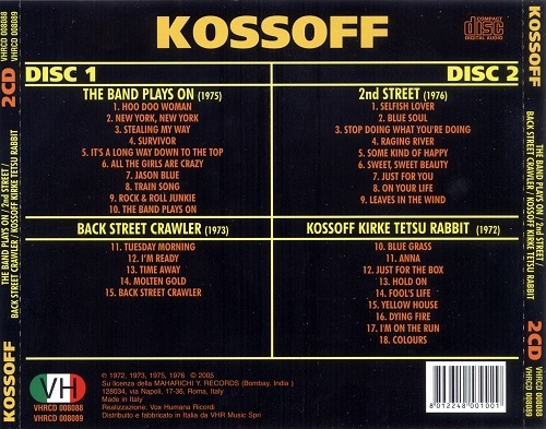 Kossoff - The Band Plays On / 2nd Street / Back Street Crawler / Kossoff Kirke Testu Rabbit (Reissue) (1972-73,75,76/2005)