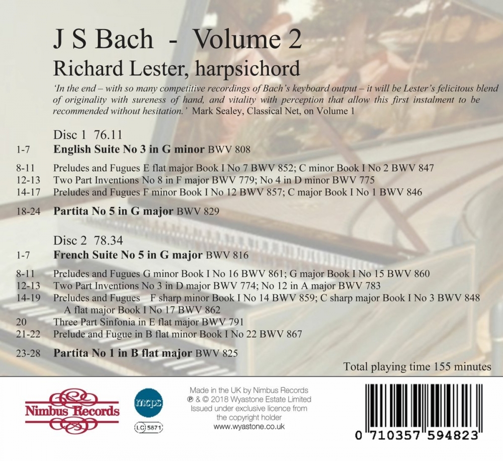 Richard Lester - Bach: Works for Harpsichord Vol. 2 (2018)