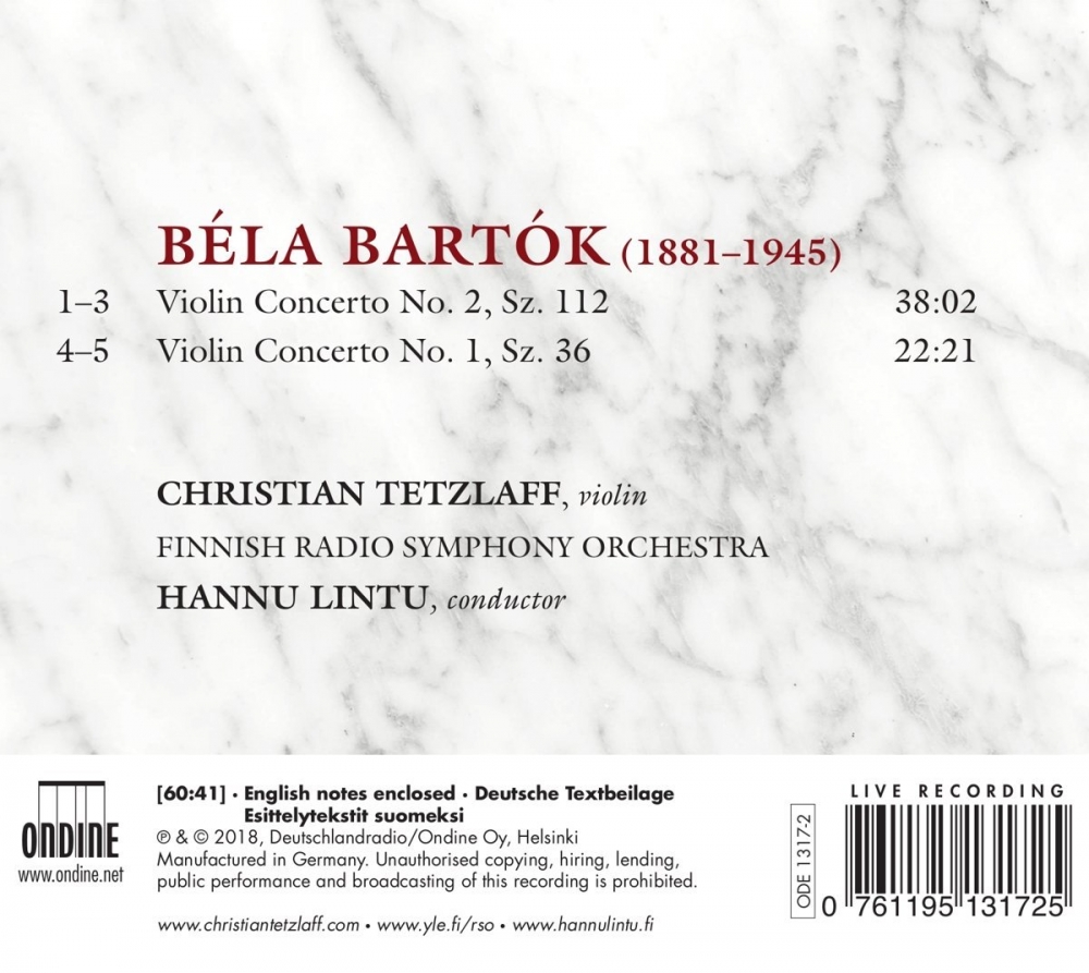 Christian Tetzlaff, Hannu Lintu & Finnish Radio Symphony Orchestra - Bartók: Violin Concertos Nos. 1 & 2 (2018)