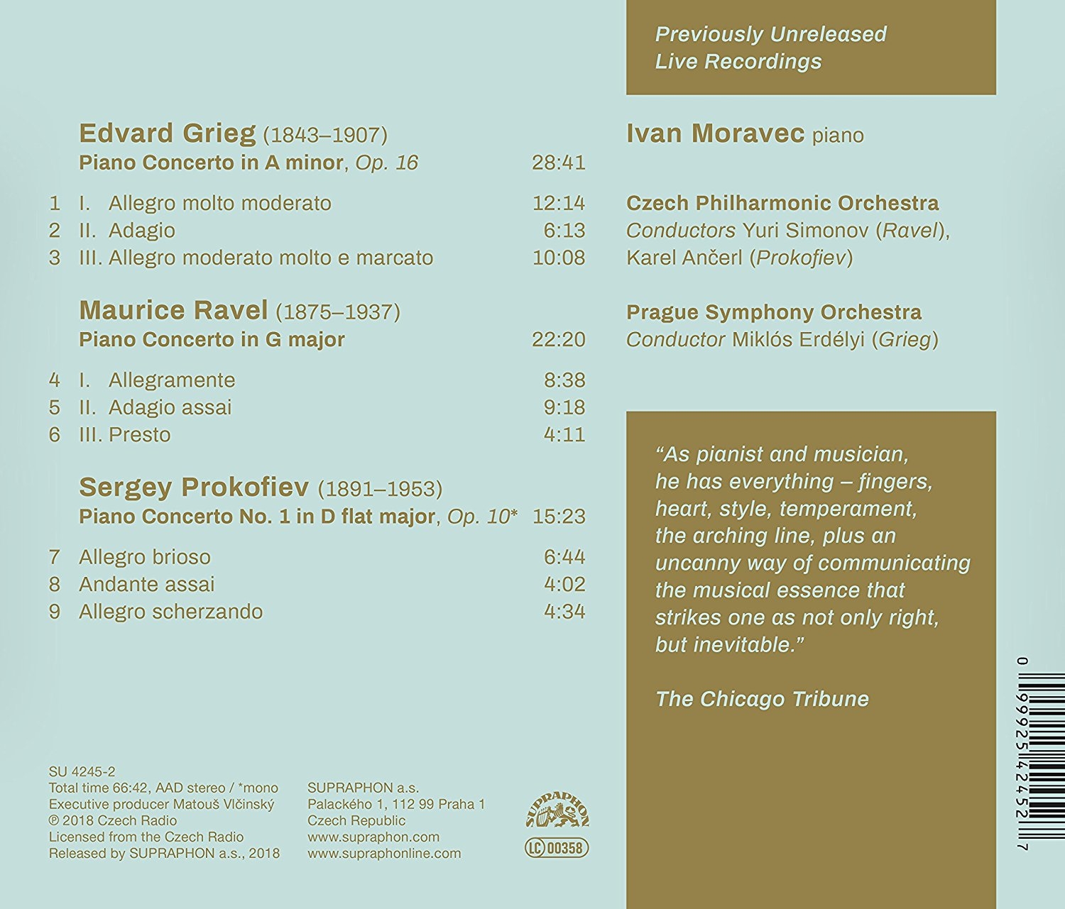 Ivan Moravec - Grieg, Ravel & Prokofiev: Piano Concertos (2018)