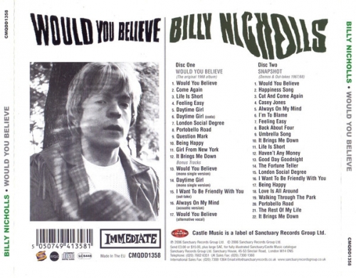 Billy Nicholls - Would You Believe (Remastered, Expanded Edition, 2CD) (1968/2006)