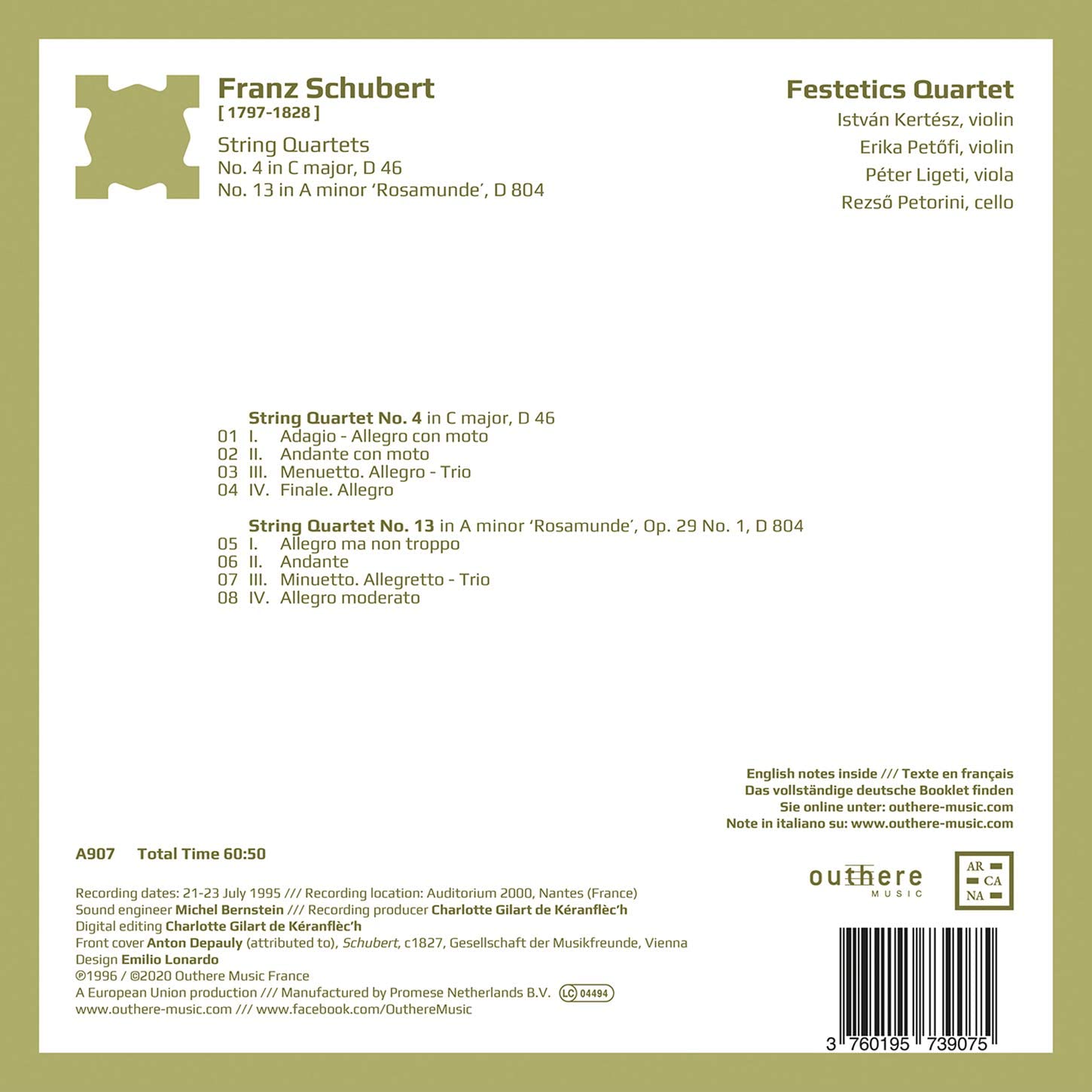 Festetics Quartet - Schubert: String Quartets D 46 & D 804 "Rosamunde" (2021)