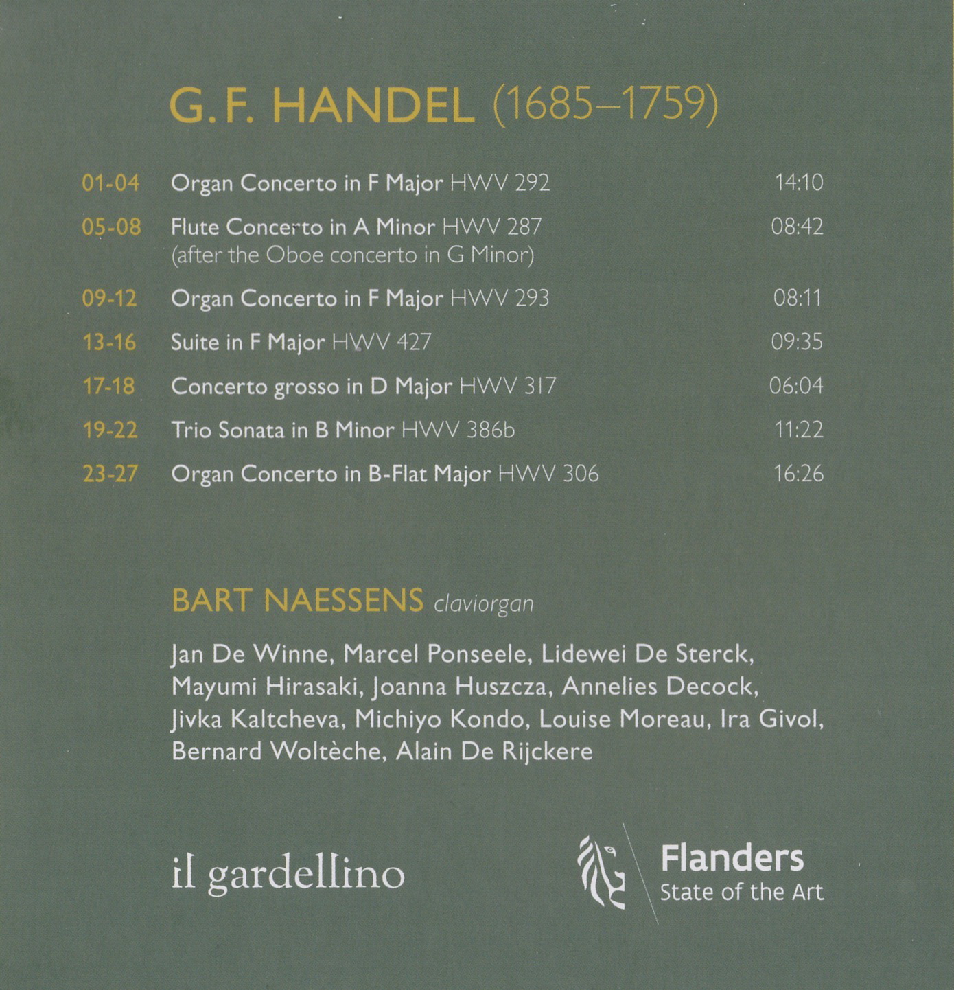 Il Gardellino, Bart Naessens - Händel: Claviorganum Concertos & Sonatas (2021) [Hi-Res]