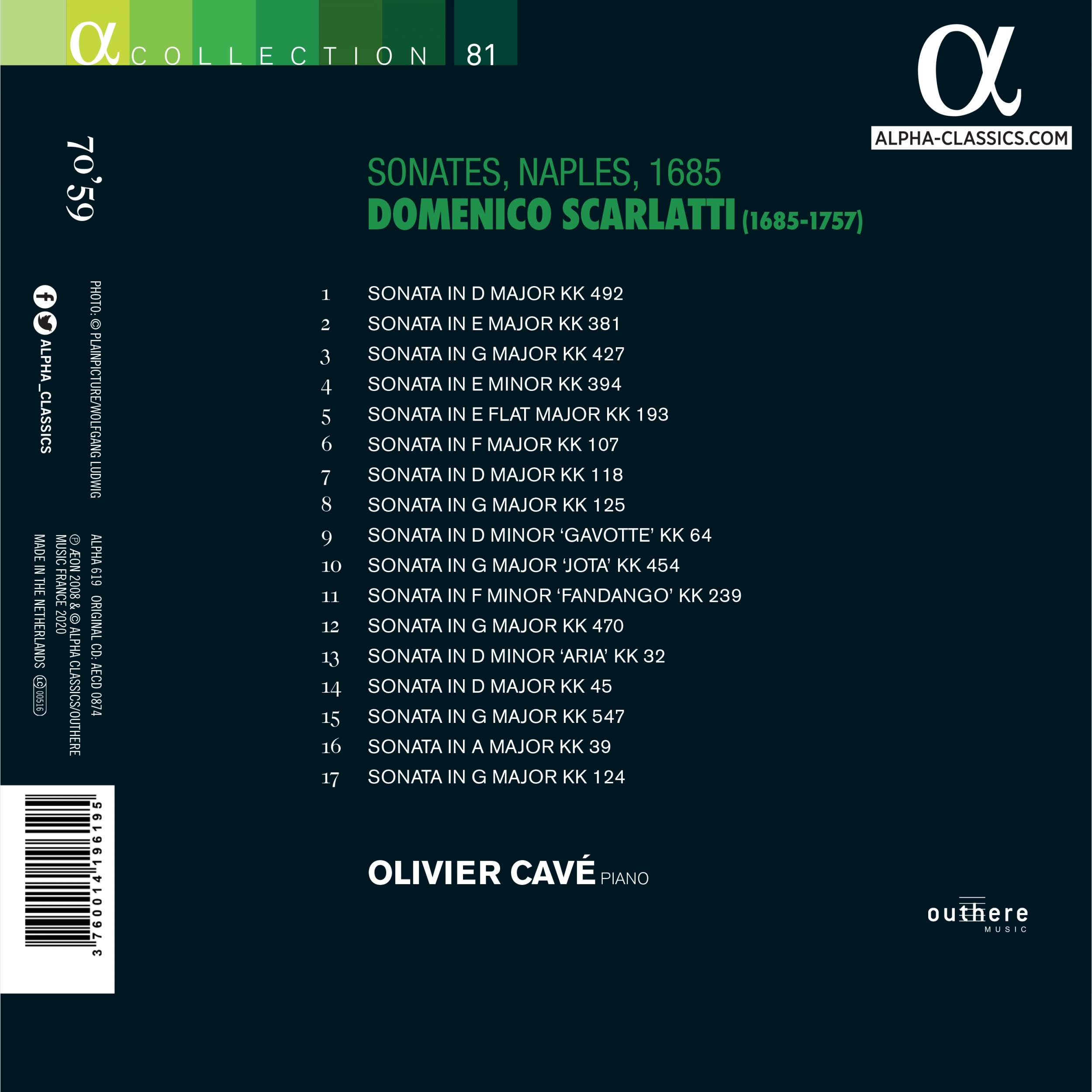 Olivier Cavé - Scarlatti: Sonates, Naples, 1685 (Alpha Collection) (2008/2021)