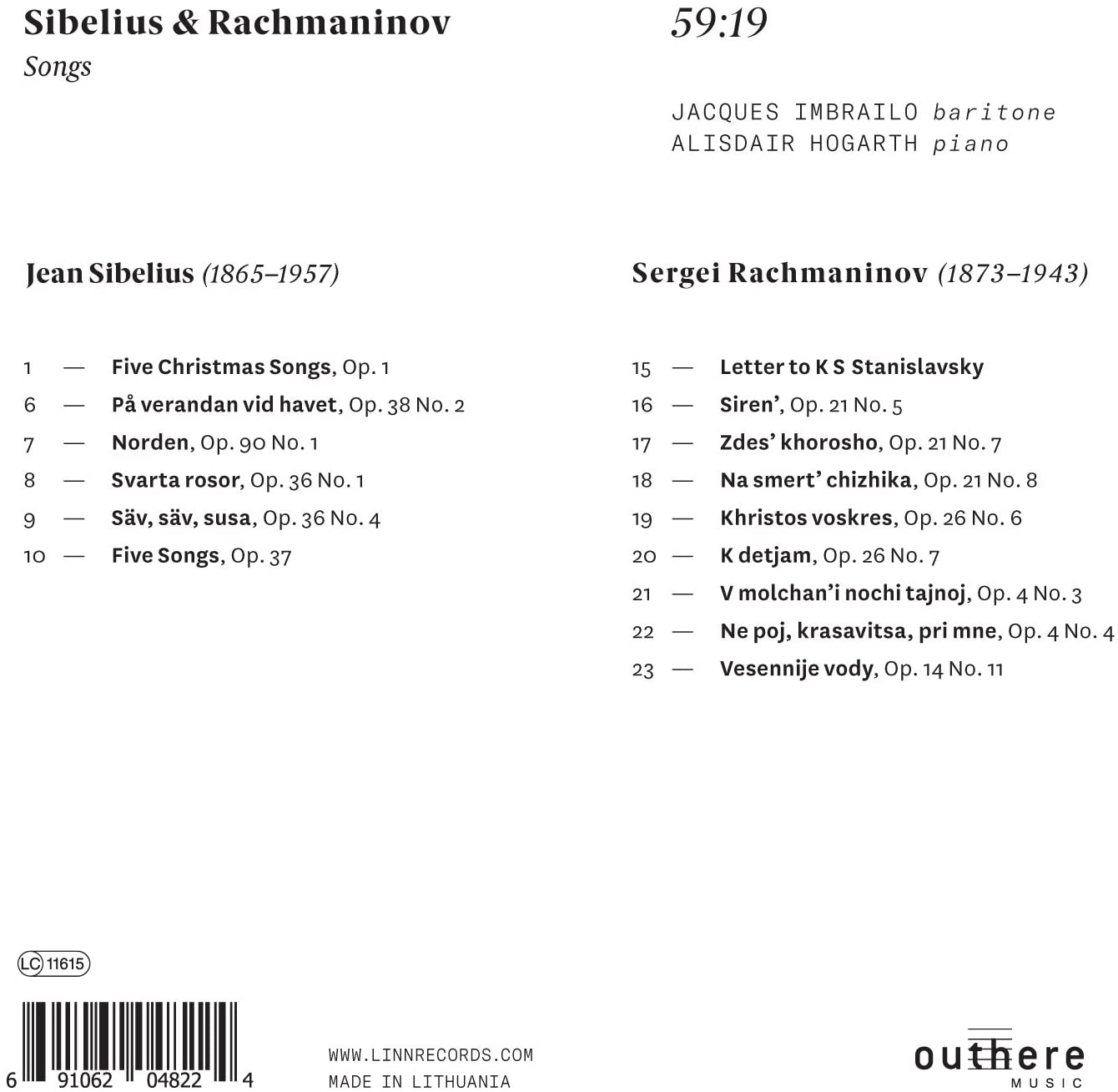 Jacques Imbrailo & Alisdair Hogarth - Sibelius & Rachmaninov: Songs (2018) [Hi-Res]