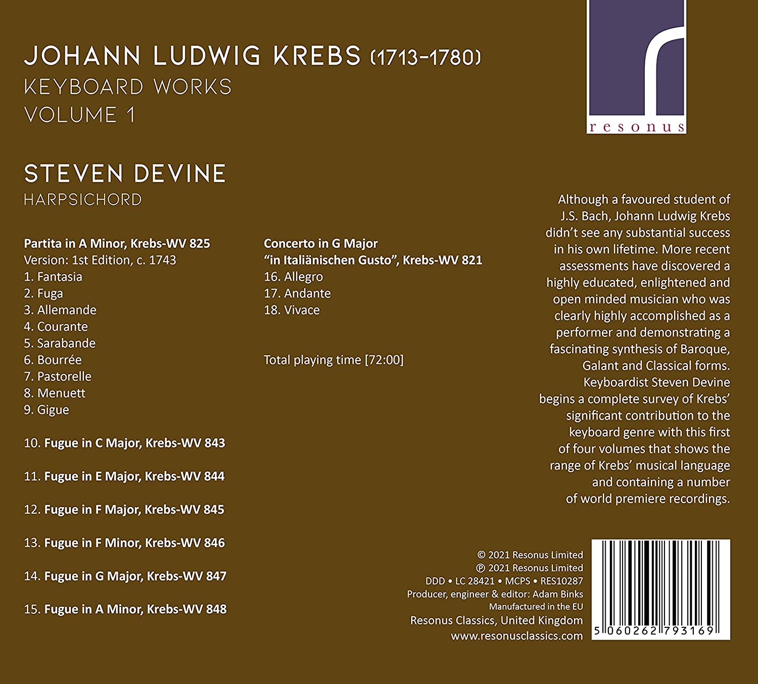 Steven Devine - Krebs: Keyboard Works, Vol. 1 (2021) [Hi-Res]