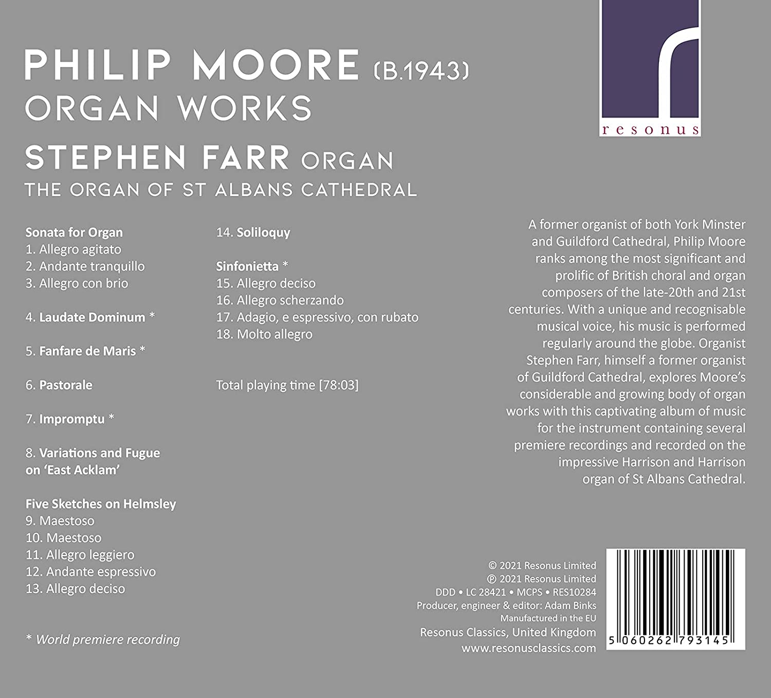 Stephen Farr - Philip Moore: Organ Works (2021) [Hi-Res]