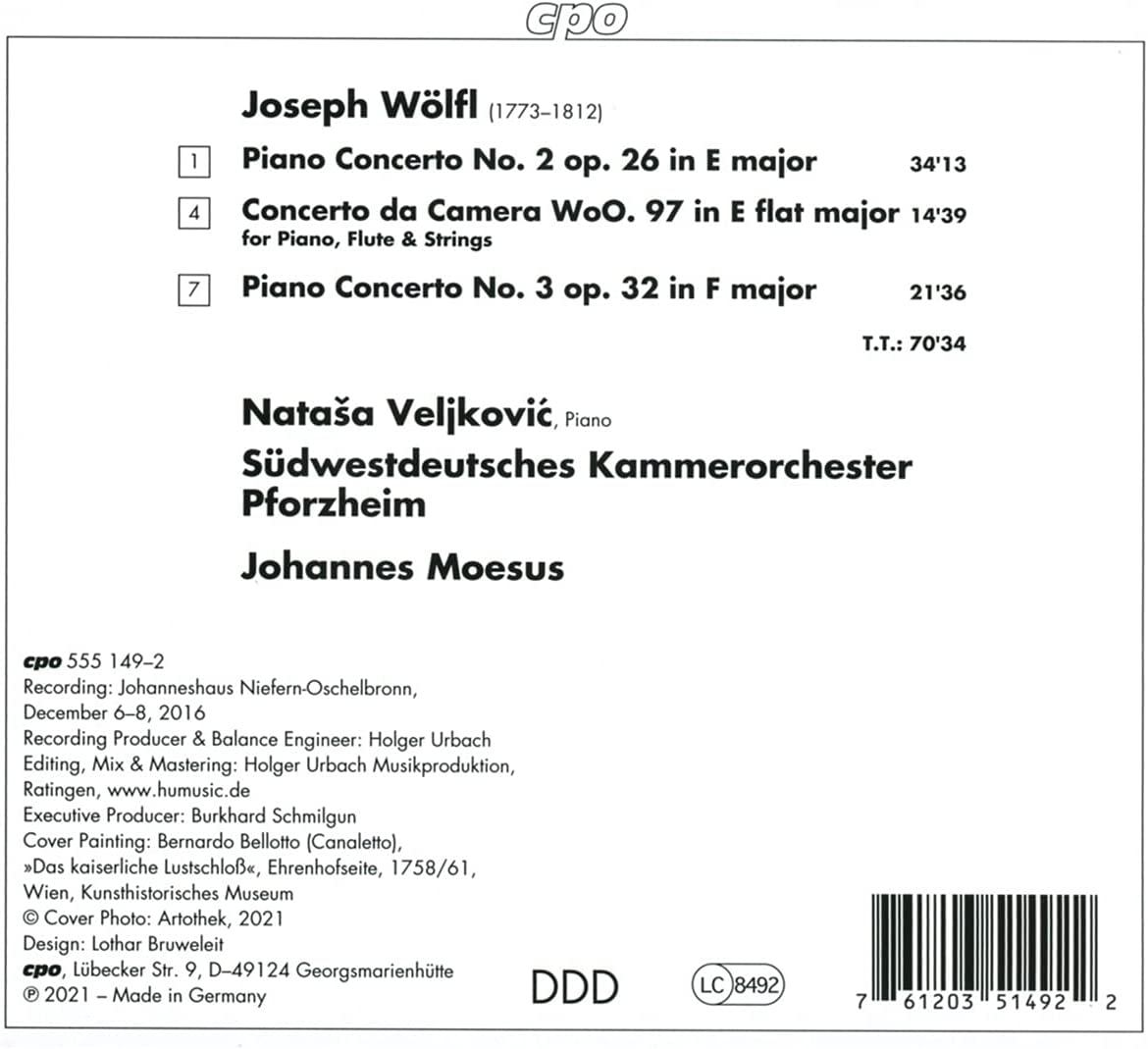 Natasa Veljkovic, Südwestdeutsches Kammerorchester Pforzheim, Johannes Moesus - Wölfl: Piano Concertos (2021)