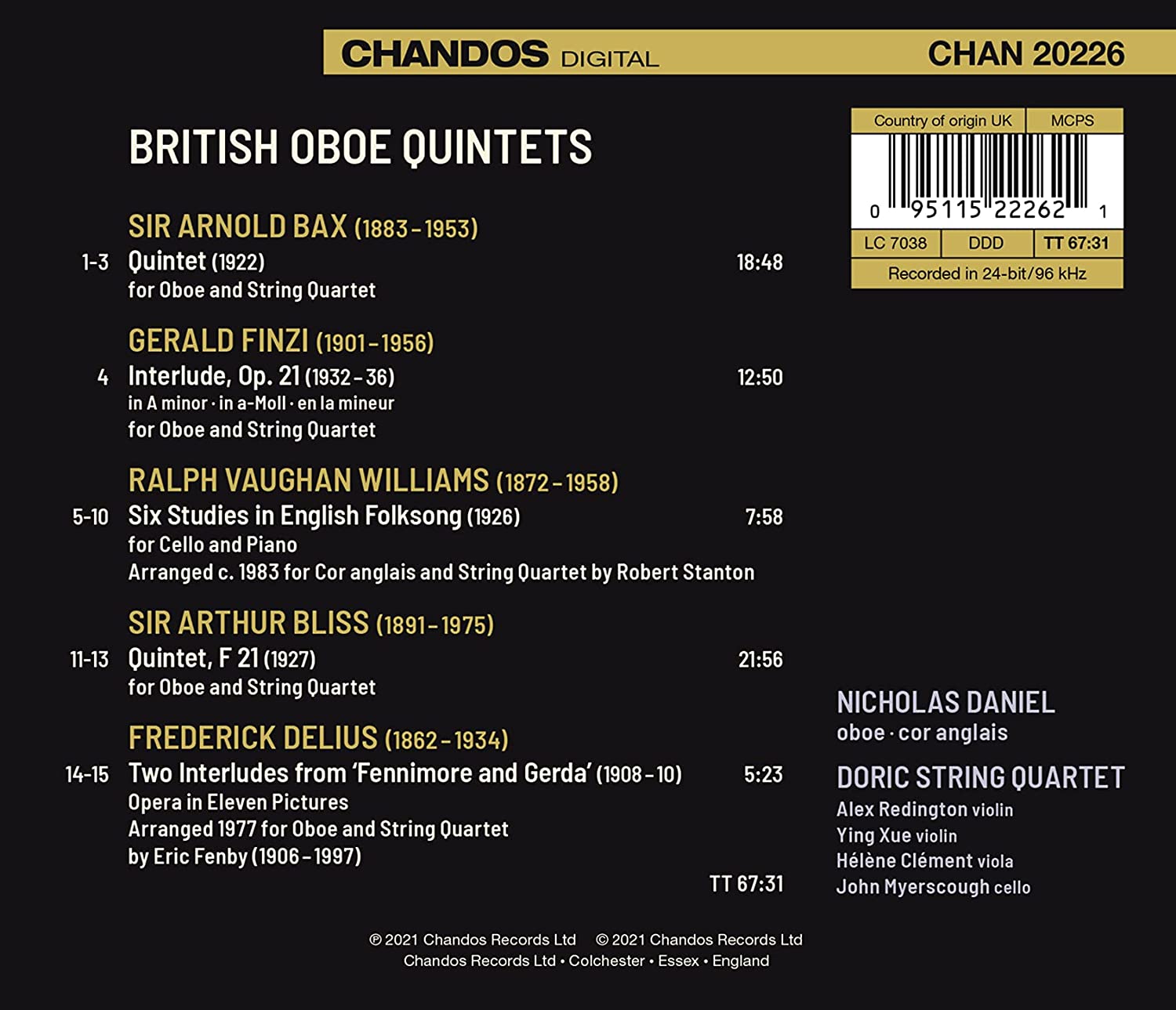 Nicholas Daniel, Doric String Quartet - British Oboe Quintets (2021) [Hi-Res]