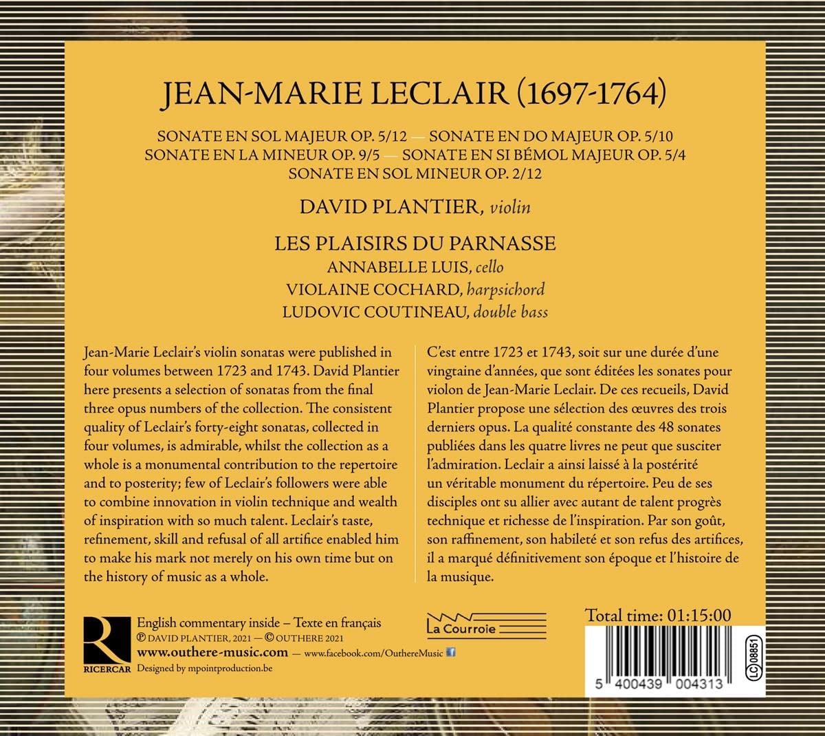 David Plantier and Les plaisirs du Parnasse - Leclair: Violin Sonatas (2021) [Hi-Res]