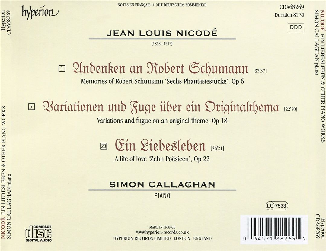 Simon Callaghan - Jean Louis Nicodé: Ein Liebesleben & Other Piano Works (2019) [Hi-Res]