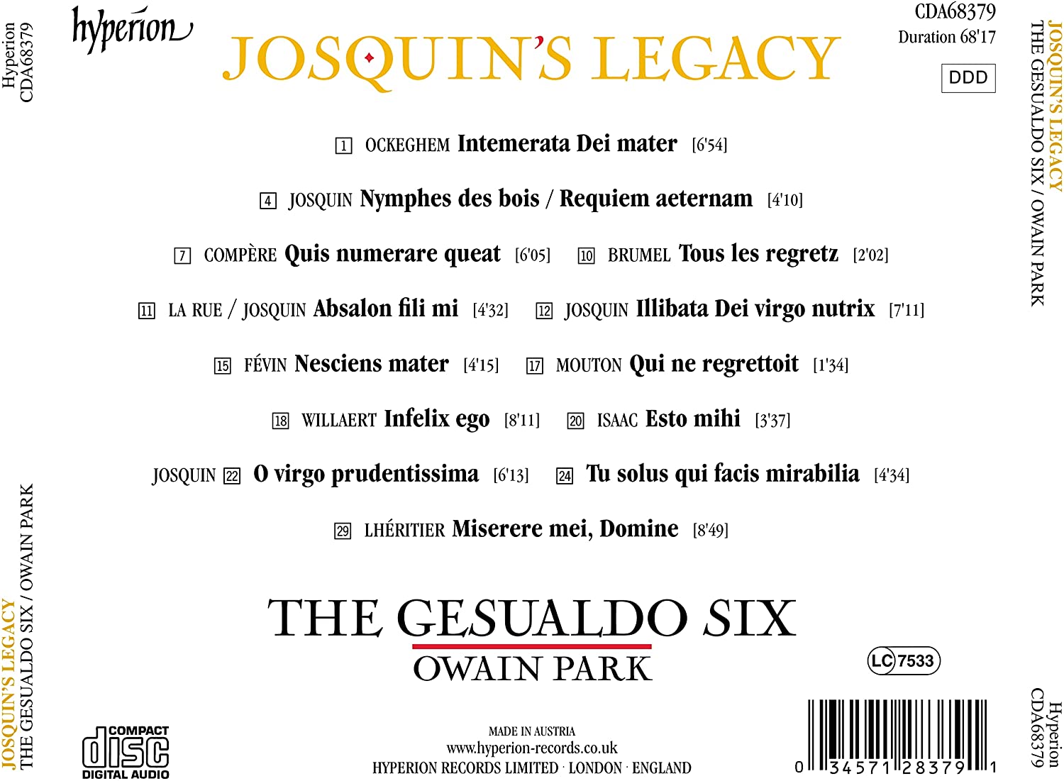 The Gesualdo Six & Owain Park - Josquin's legacy (2021) [Hi-Res]