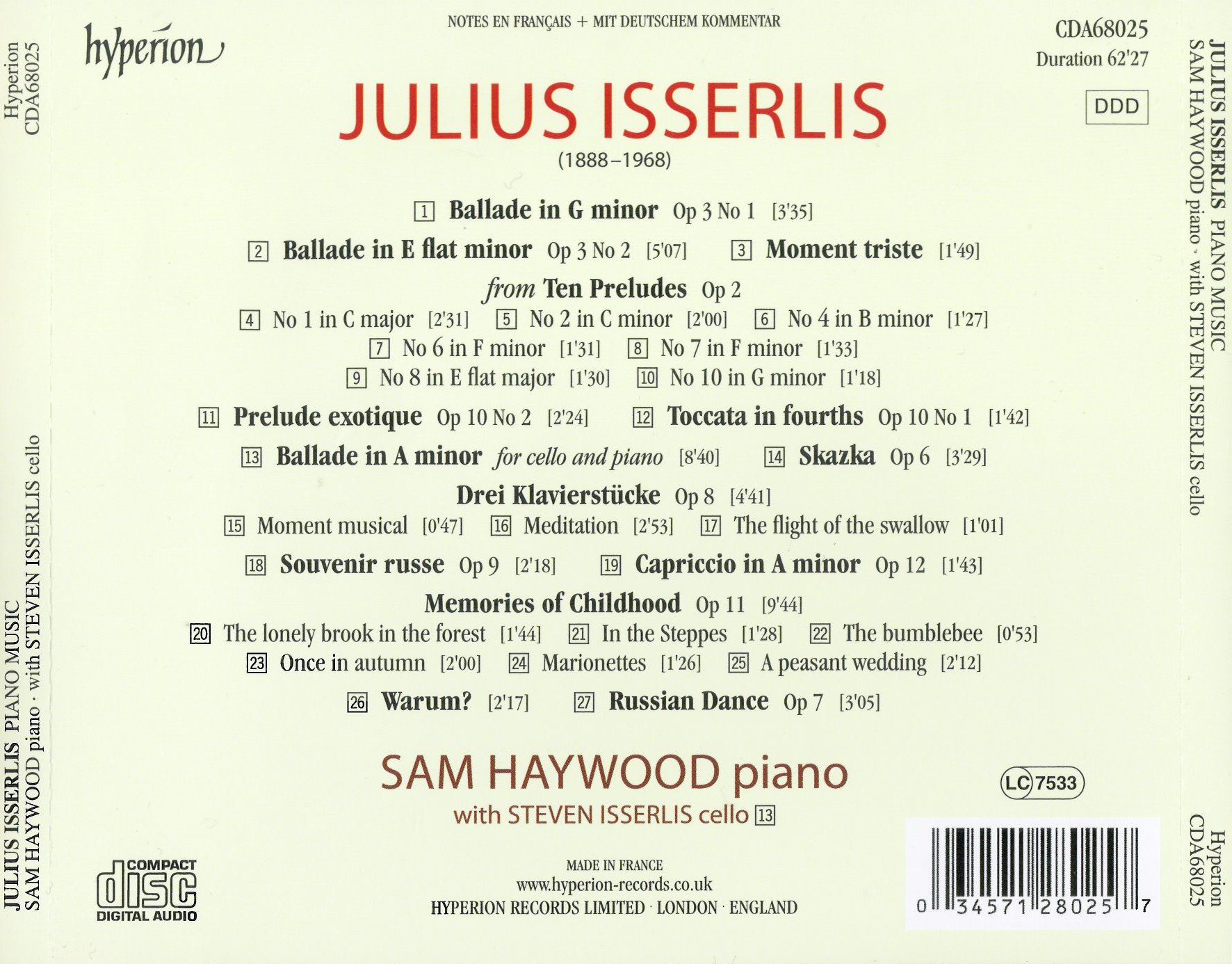 Sam Haywood - Isserlis: Piano Music (2014) [Hi-Res]