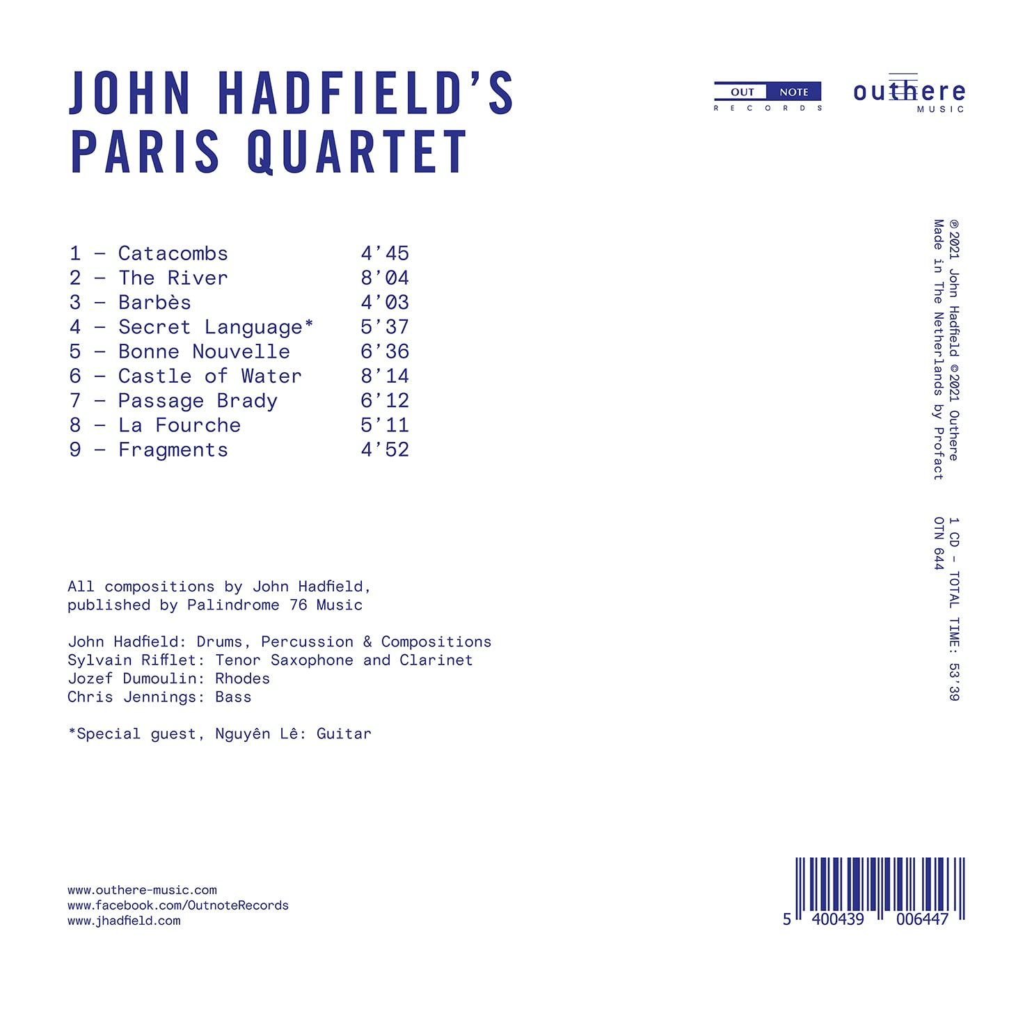 John Hadfield featuring Sylvain Rifflet, Jozef Dumoulin and Chris Jennings - John Hadfield's Paris Quartet (2022) [Hi-Res]