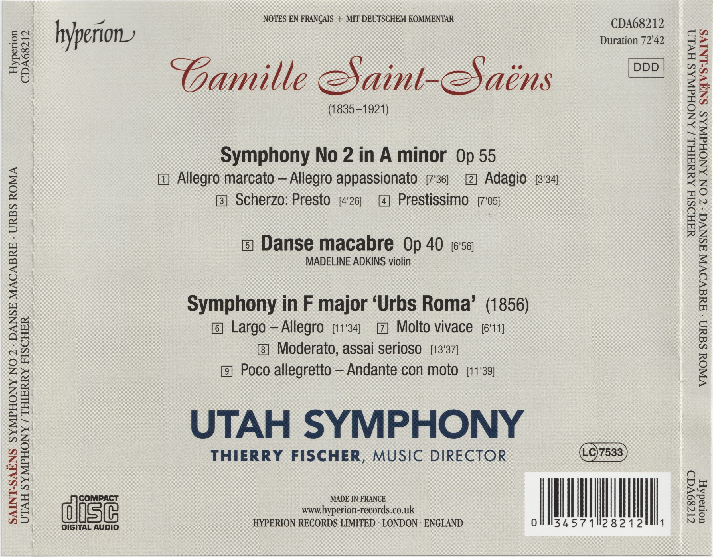Utah Symphony & Thierry Fischer - Saint-Saëns: Symphony No. 2, Danse macabre & Urbs Roma (2019) [Hi-Res]