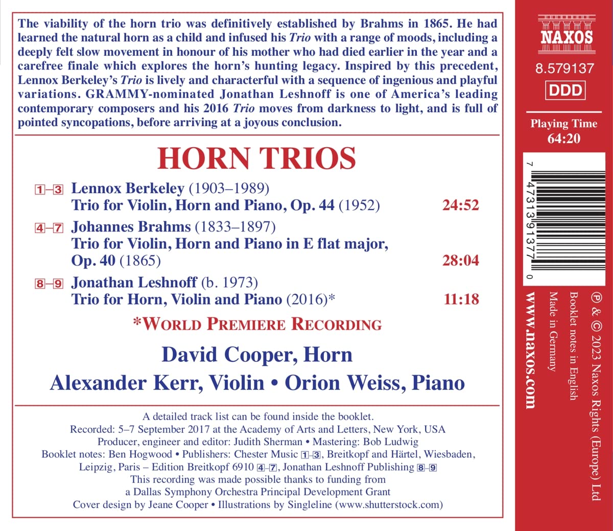 Alexander Kerr - Berkeley, Brahms & Leshnoff: Horn Trios (2023) [Hi-Res]