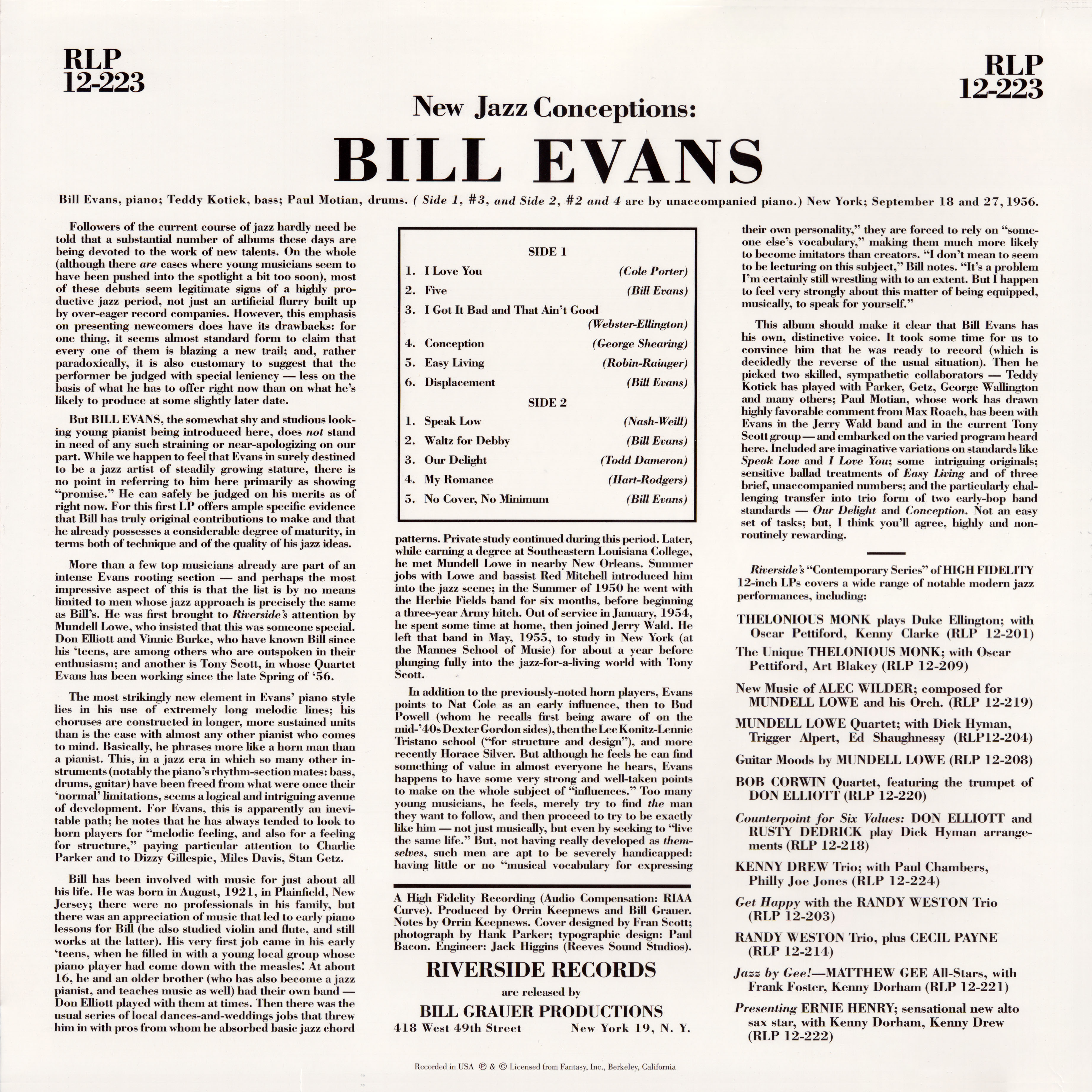 Bill Evans - New Jazz Conceptions: Limited Edition, Reissue, Remastered (1956/2010) [24 bit]