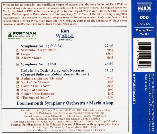 Bournemouth Symphony Orchestra, Marin Alsop - Kurt Weill  Symphonies Nos. 1 & 2 (2005) CD-Rip