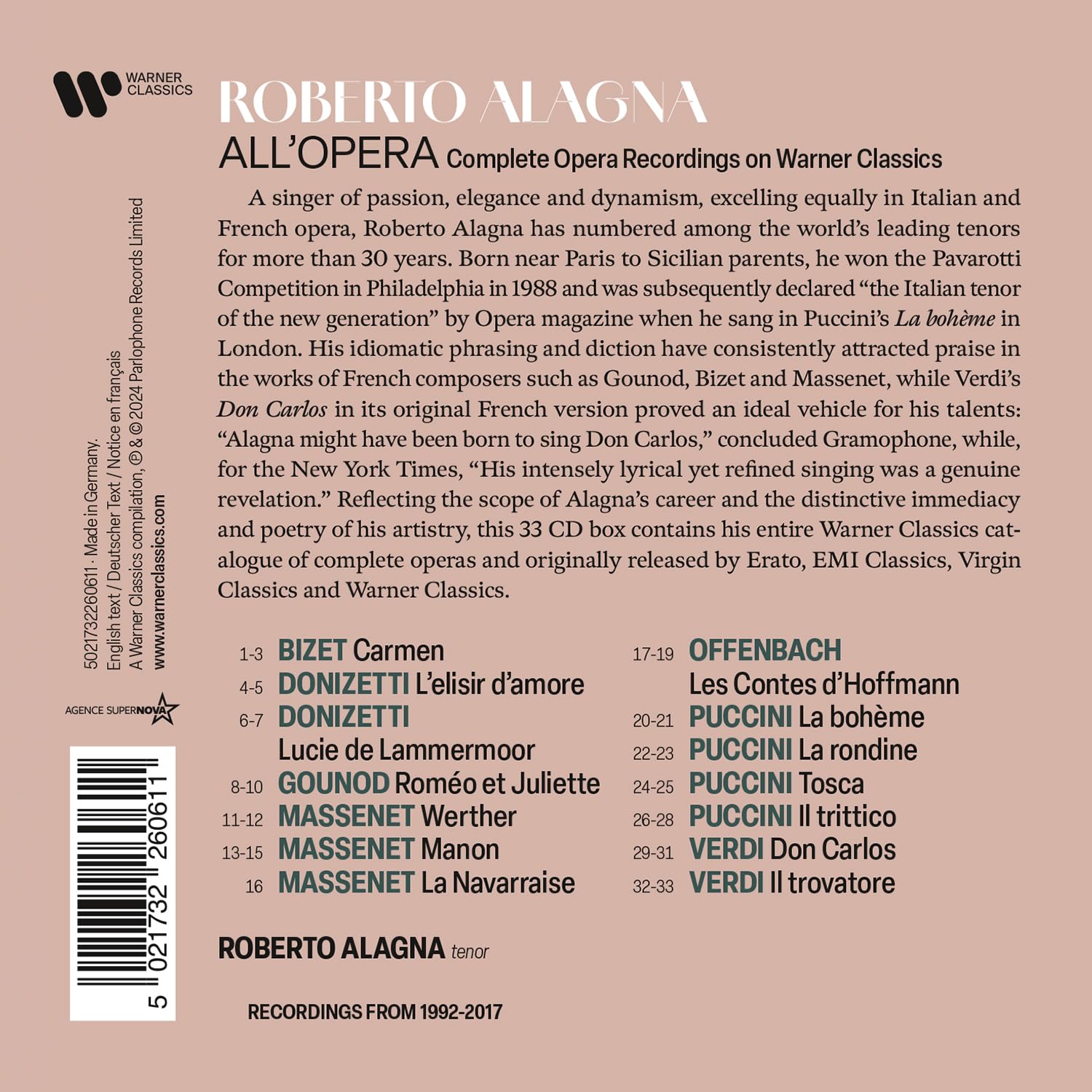 Roberto Alagna - All'Opera - Complete Opera Recordings on Warner Classics (2024) {33CD Box Set}