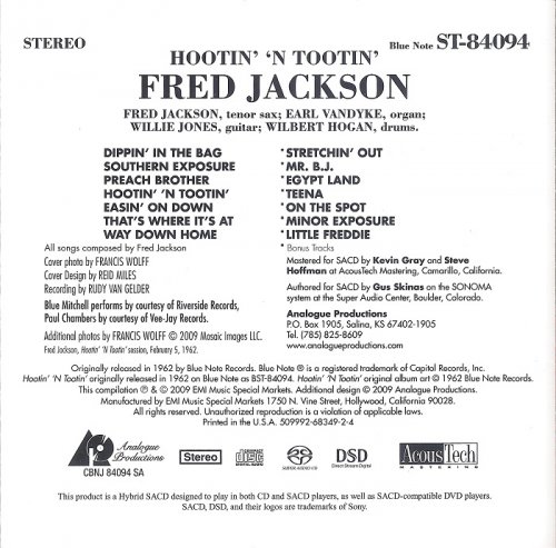 Fred Jackson - Hootin' 'N Tootin' (1962) [2009 SACD]