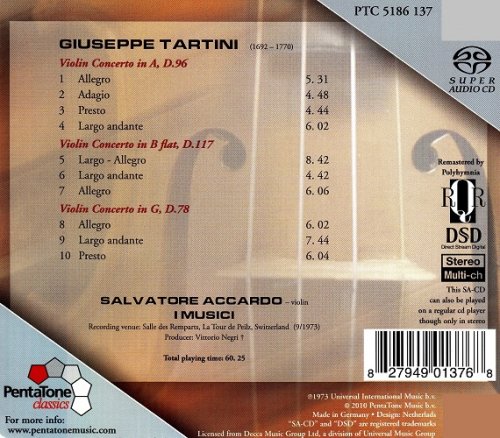 Salvatore Accardo - Giuseppe Tartini: 3 Violin Concertos (1973) [2010]