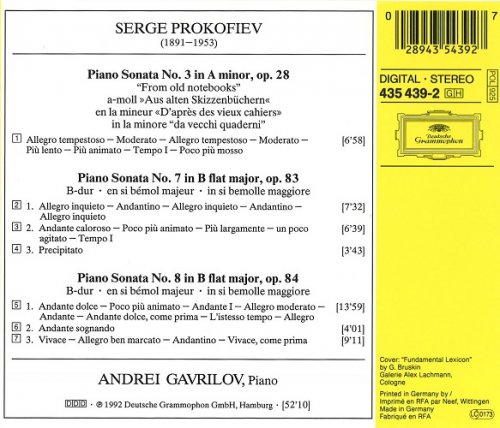 Andrei Gavrilov - Prokofiev: Piano Sonatas Nos. 3, 7 & 8 (1992)
