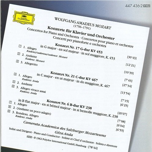 Geza Anda - Mozart: Piano Concertos Nos. 6, 17 & 21 (1962) [1995]