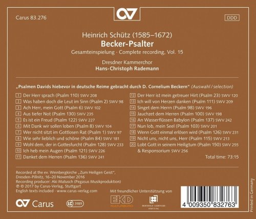 Dresdner Kammerchor, Hans-Christoph Rademann - Schütz: Complete Recordings Vol. 15: Becker Psalter, op. 5 (2017)