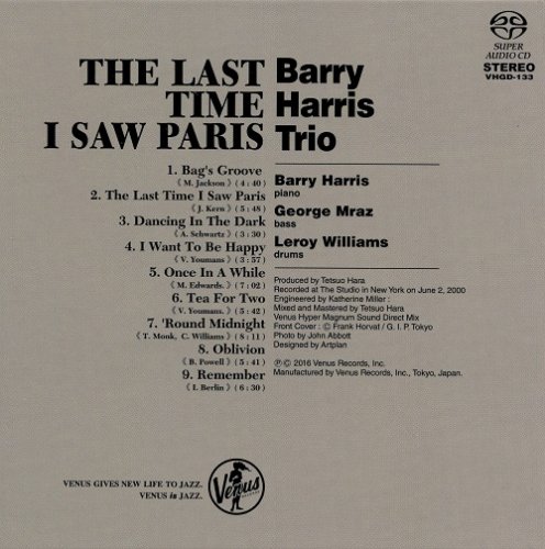 Barry Harris Trio - The Last Time I Saw Paris (2000) [2016 SACD]