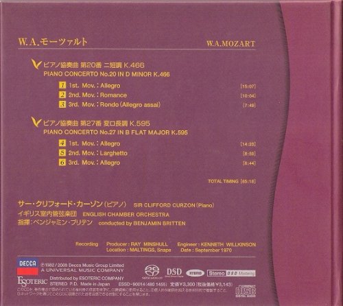Clifford Curzon - Mozart: Piano Concerto No. 20 K.466 & No. 27 K.595 (1970) [2008 SACD]