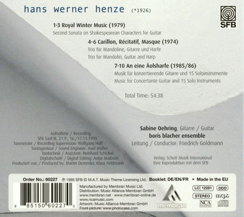 Sabine Oehring, Boris Blacher Ensemble & Friedrich Goldmann - Henze: Royal Winter Music II - Carillon, Récitatif, Masque - Ode an eine Äolsharfe (2011)