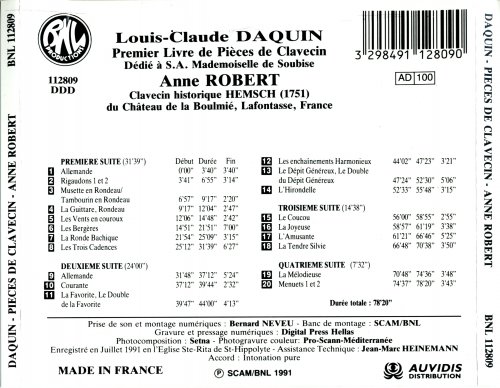 Anne Robert - Louis-Claude Daquin: Premier Livre de Pieces de Clavecin (1991)