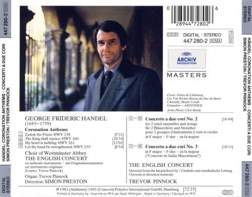 Trevor Pinnock, Simon Preston, Choir of Westminster Abbey & The English Concert - Handel: Coronation Anthems; Concerti A Due Cori (1995)