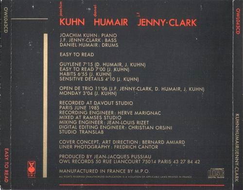 Joachim Kuhn, Daniel Humair, J.F. Jenny-Clark - Easy to Read (1985) Flac+Mp3