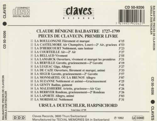 Ursula Duetschler - Claude Benigne Balbastre: Pieces de Clavecin. Premier Livre (1992)