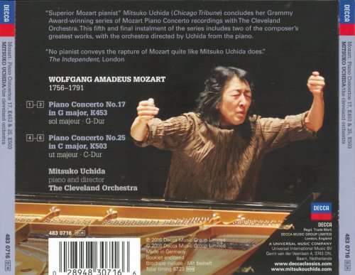 Mitsuko Uchida & Cleveland Orchestra - Mozart: Piano Concertos No. 17, K453 & No. 25, K503 (2016) [CD Rip]