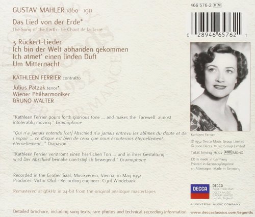 Kathleen Ferrier, Julius Patzak, Wiener Philarmoniker & Bruno Walter - Mahler: Das Lied von der Erde; 3 Ruckert-Lieder (2000)