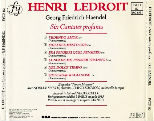 Henri Ledroit, Ensemble Nuove Musiche - Handel: Six Cantates profanes (1985)