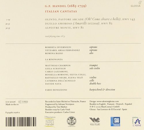 Fabio Bonizzoni, Invernizzi, Fernandez, Basso, La Risonanza - Handel: Olinto pastore Le cantate italiane di Handel, 6 (2009)