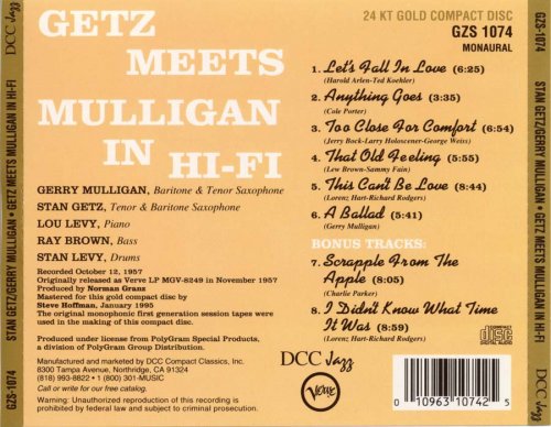 Stan Getz & Gerry Mulligan - Getz Meets Mulligan In Hi-Fi (24 Kt Gold, Bonus Tracks) (1995)