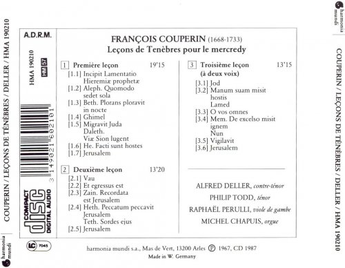 Alfred Deller, Philip Todd, Raphael Perulli & Michael Chapuis - Francois Couperin: Lecons De Tenebres