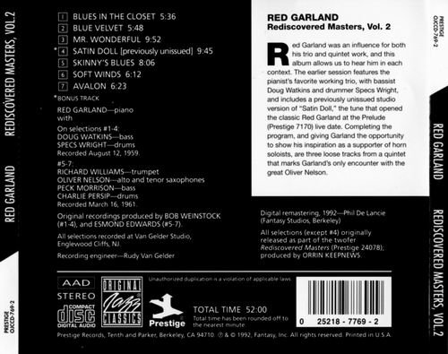 Red Garland - Rediscovered Masters Vol.2 (1961) CD Rip